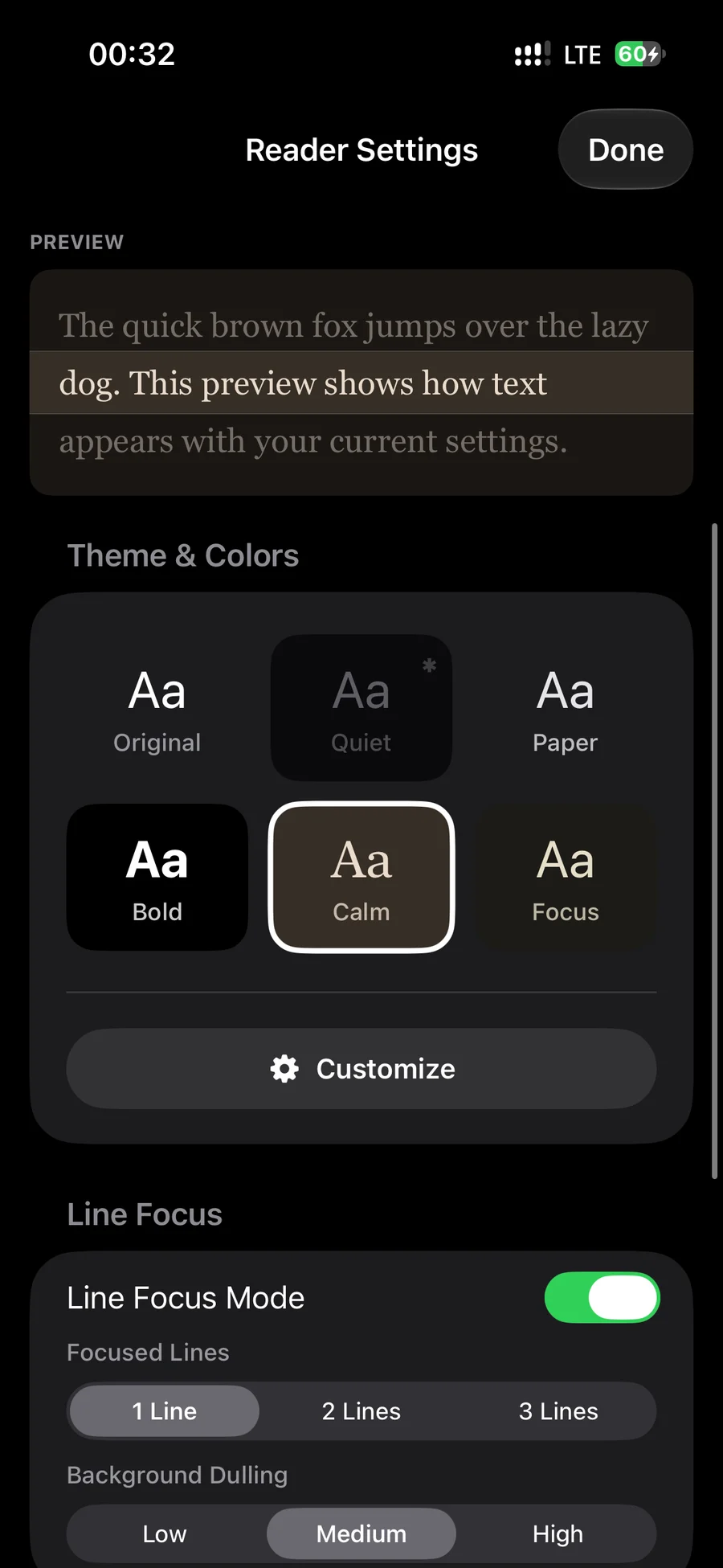 LNReader iOS reader settings